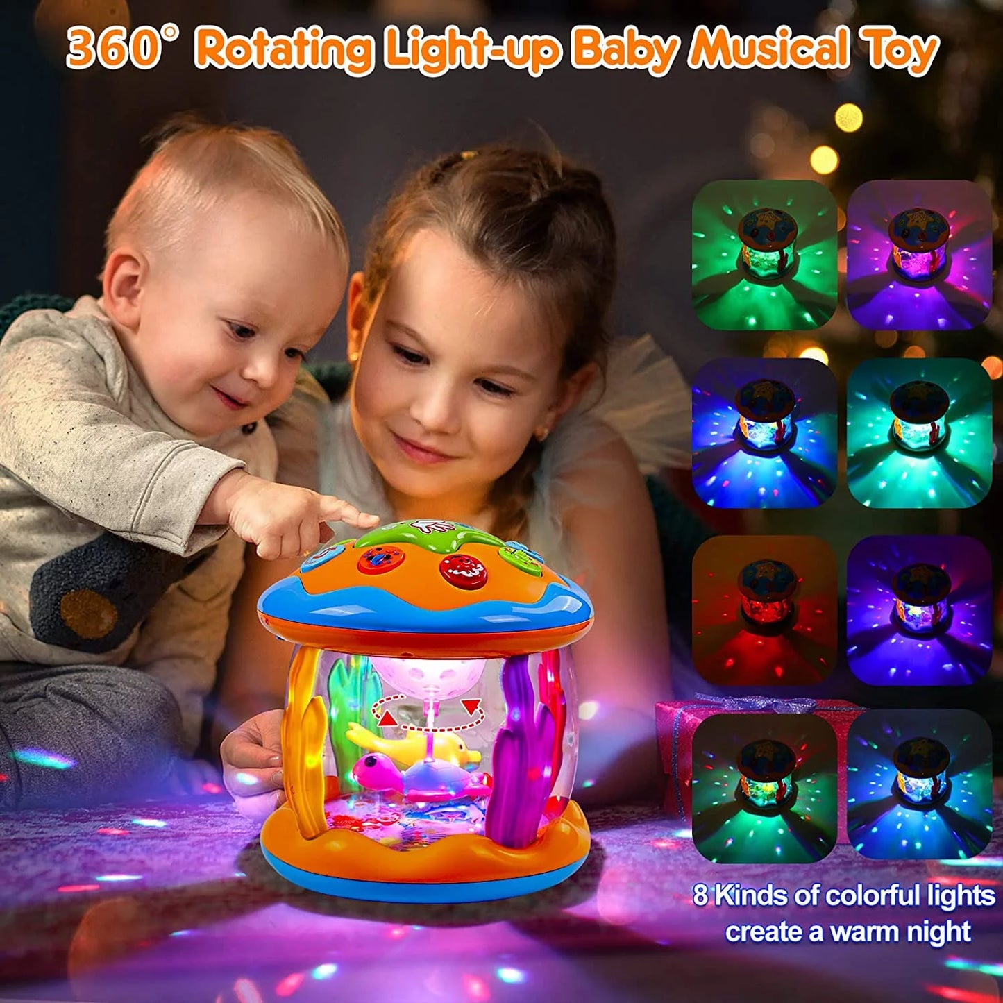 Boys Toys Months, Toys Light up Year 3+ 2 Musical Toys to with Old Drum Gifts Baby for Learning Educational , 6 Rotating Melodies 12 Girls 1 Projector Baby Toddlers