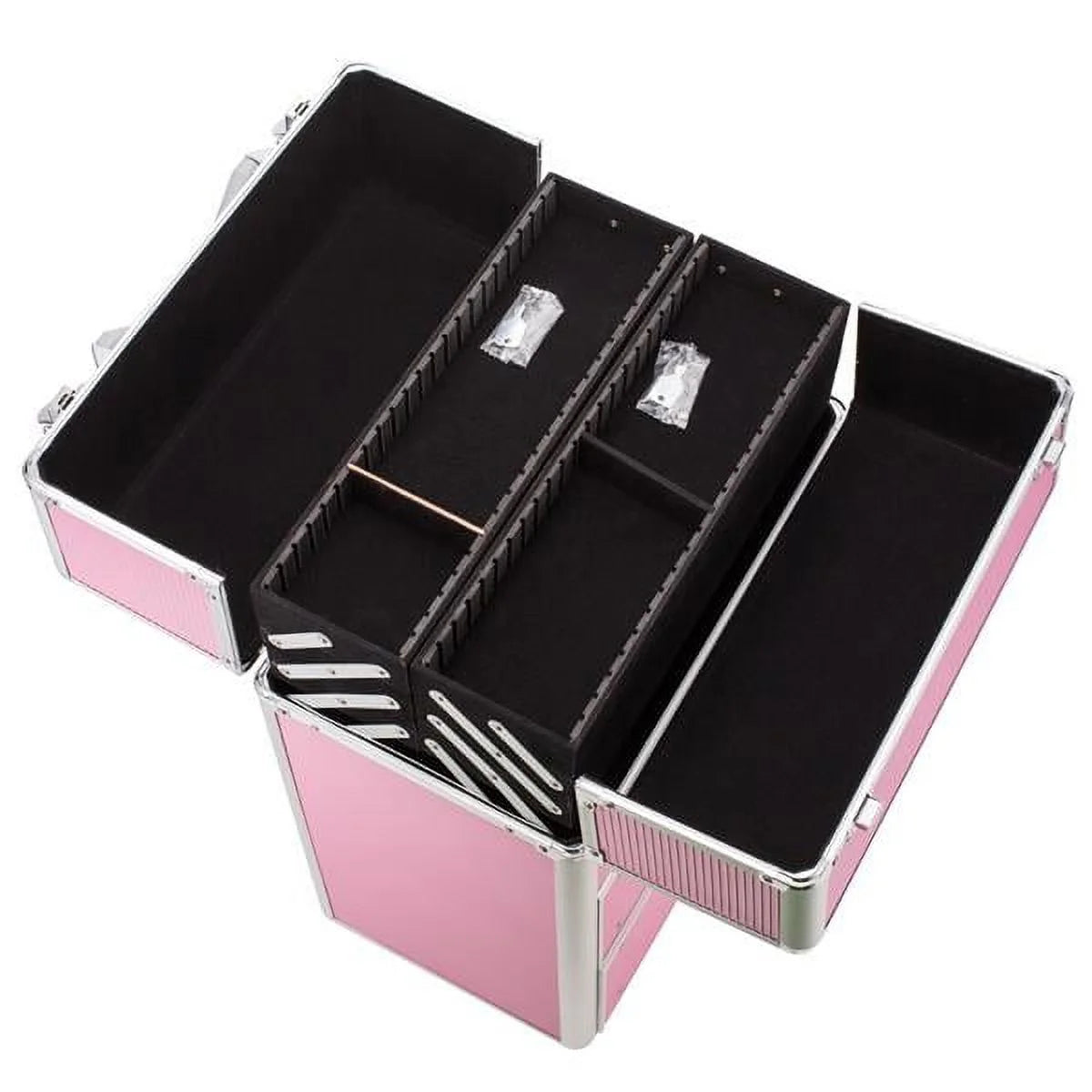 Lockable Tier with Cosmetic Train Case 4 Extendable Pink Trays Miekor Makeup