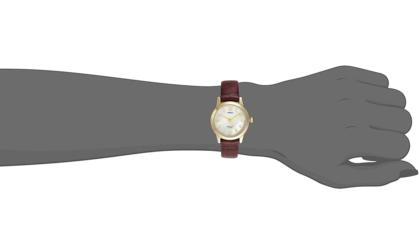 Avenue Leather Gold/Burgundy/MOP Watch, Women's Dress 25mm Timex Strap Essex