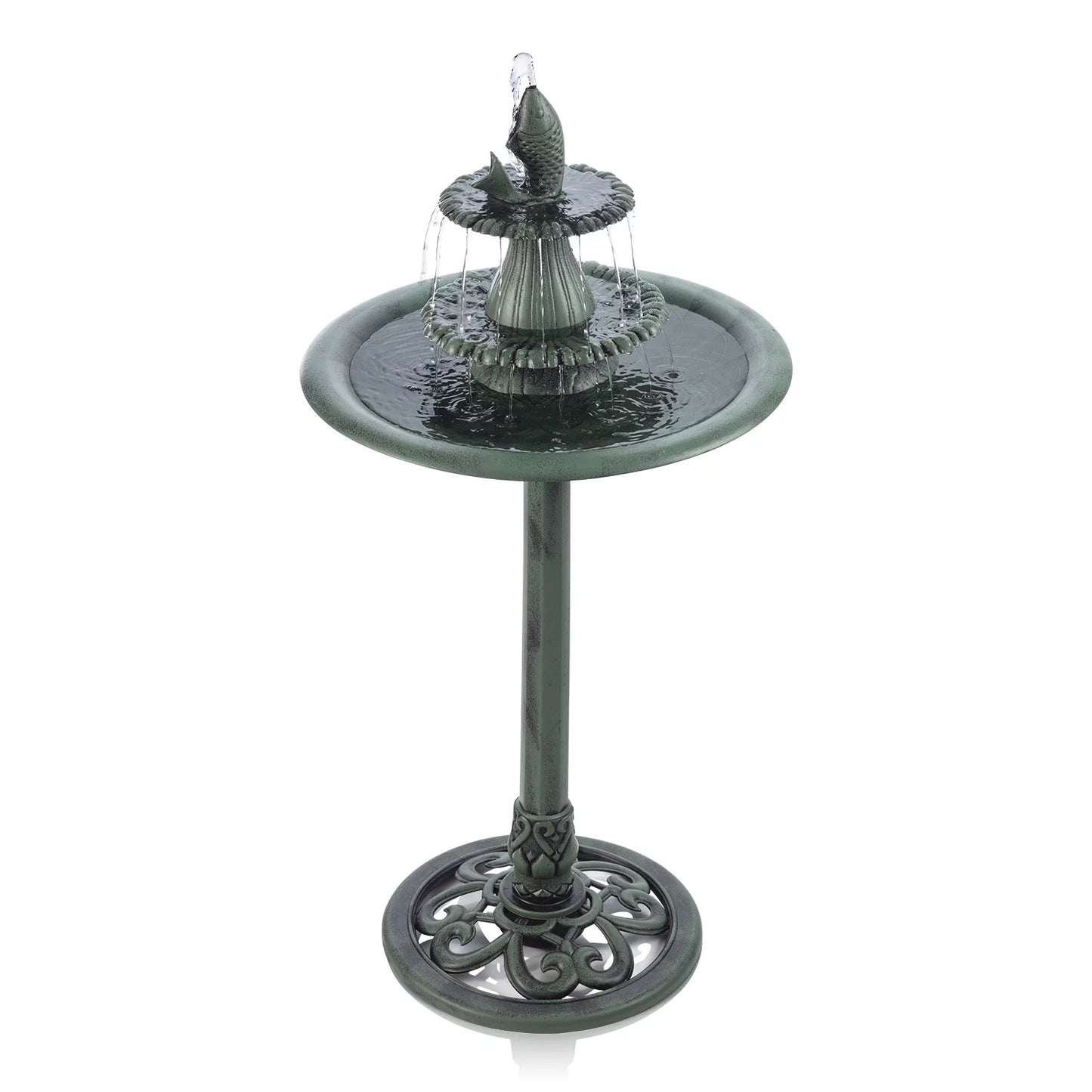 3-Tier Fountain Green Plastic Corporation Bird Bath, Pedestal Alpine