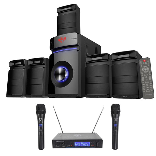 VHF System Theater/Karaoke Home Wireless Mics w/5.25" Machine Sub+(2) Rockville