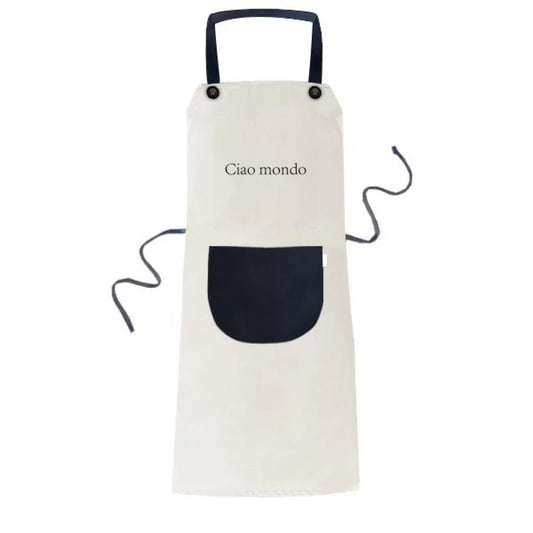 Bib Cotton Kitchen Pinafore Italian Linen BBQ Hello Apron Pocket World Adjustable