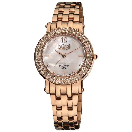 Dial Watch Steel Diamond Rose-Tone Women's of Mother Pearl Stainless Bracelet