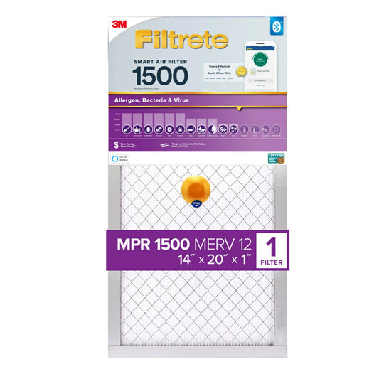 MERV 12, 1500 14x20x1 Filter 1 Filter, Smart Air Virus, Allergen, Filtrete Bacteria MPR