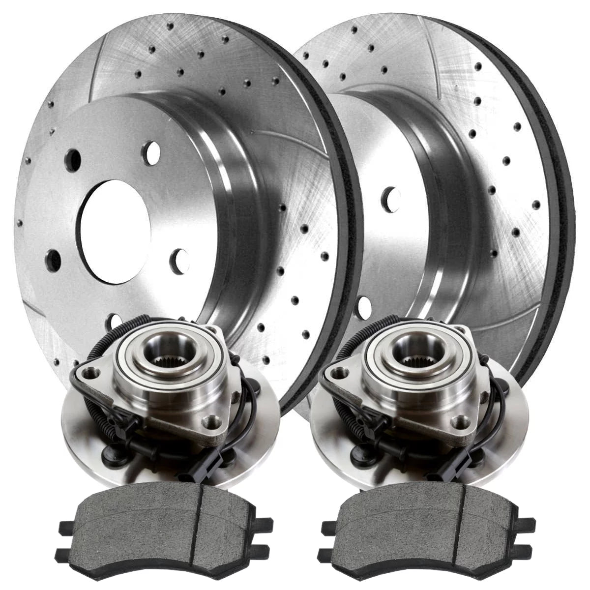 2009 Passenger Bearing Side for 2011 AutoShack Driver 4WD 2010 and Slotted Pads Ram Silver RHBBK0747 5.7L Rotors 3.7L Wheel Front V8 Hubs 4.7L V6 1500 Kit Ceramic Drilled RWD Replacement