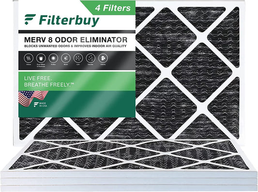 Pleated Activated with HVAC Carbon MERV Eliminator Filters (4-Pack) Filterbuy Air Furnace AC Odor 8 14x25x1