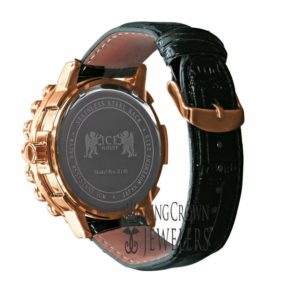 W/Date Roman Diamond Wrist Flower Leather Gold Tone Genuine Rose Khronos Genuine Dial Watch Mens Bezel Face