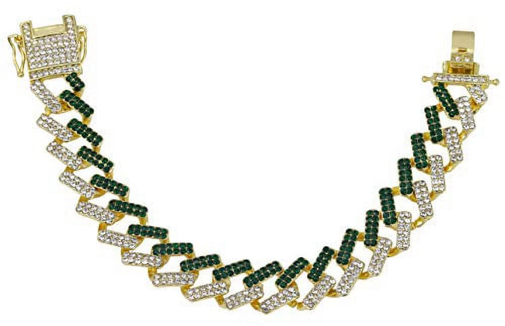 Out w/Bling-ed Out Watch Round - ZZ (L0504DXB Bling-ed Gold Money Luxury Silver Green) Mens Bracelet