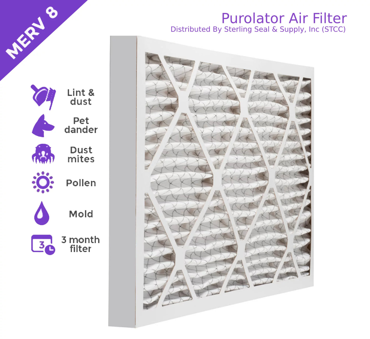 (6 Surface Extended 8, Pack) Filter, 18x20x2, Air DMK80 MERV Pleated Mechanical Purolator