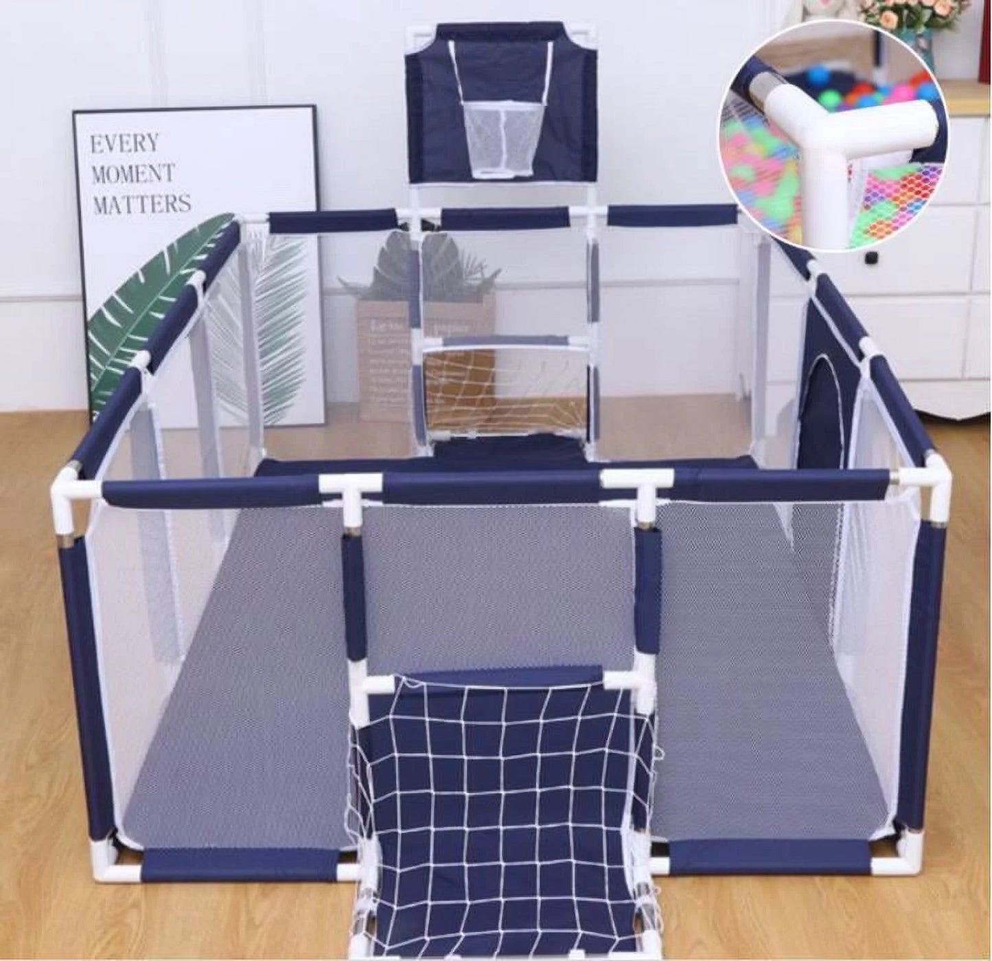 With Breathable Kid Playpen for Playard Outdoors Hoop,Folding Inch Fence Children Basketball Baby 91 Play Game Mesh Indoors Infant Large Home