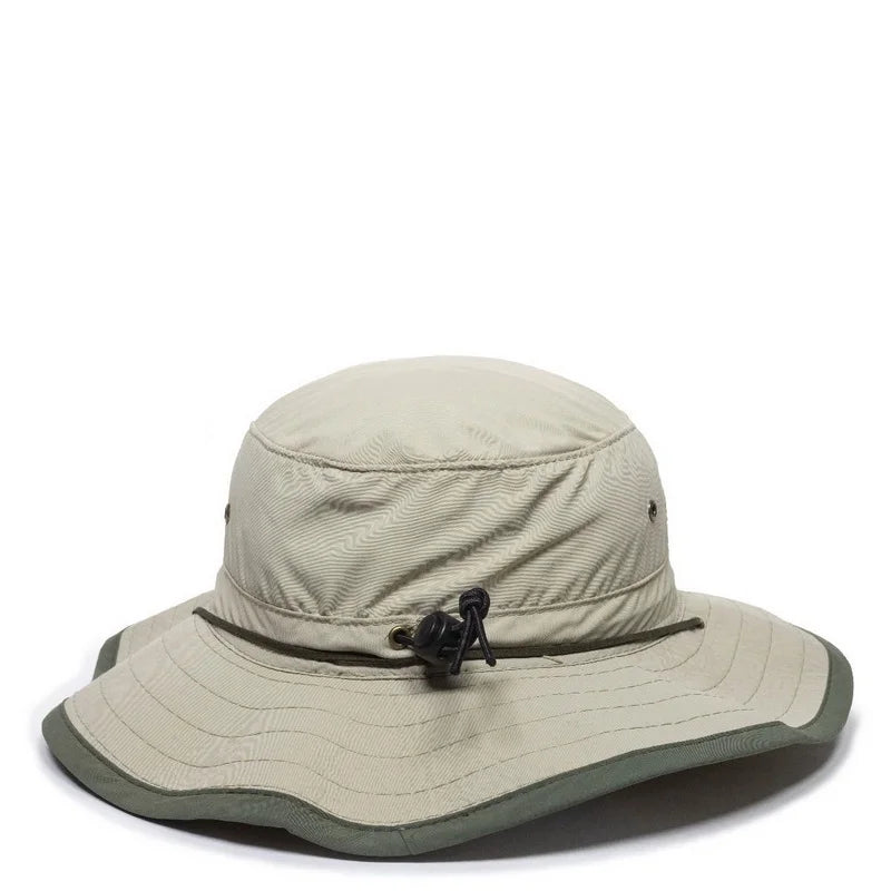 Leather Explorer Khaki Hat Outdoor BH-600 Sunblock Cord Chin Cap