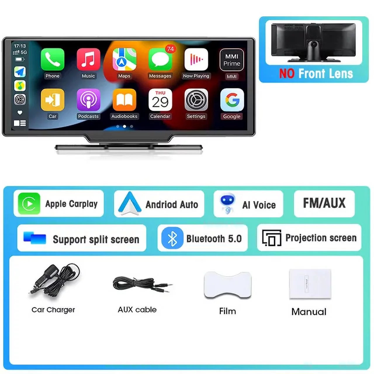 Monitor & DVRS,No Video Masslatie Auto Mirror Navigation GPS Cam Dash 10.26 Carplay DVR Android Car Inch Front Dashboard camera