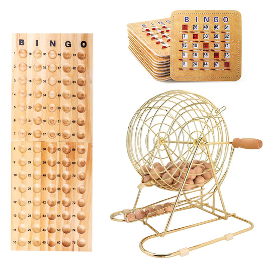 Balls Set Deluxe Bingo Bingo Shutter Bingo Family with & GSE Gold Cage, Cards. and Expert Game Bingo for Sports and Party Masterboard, Wood Wood Games Kids, Great Adults