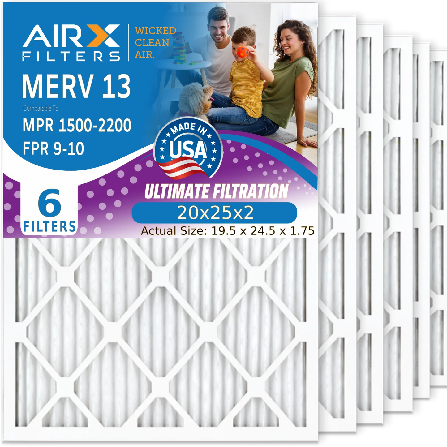 AIRX WICKED HVAC FPR MERV 20x25x2 Filters 2200 Filter & 6 Electrostatic AC Filter MPR Furnace Premium 1500 20x25x2 - 13 Conditioner Pleated FILTERS Air 9 Pack to AIR. USA Made Comparable by CLEAN Air