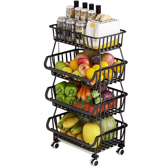 Pantry,Bathroom, Stackable Black Garage Storage 4-Tier Basket Basket Vegetable for Fruit Car LEZZYRUCK