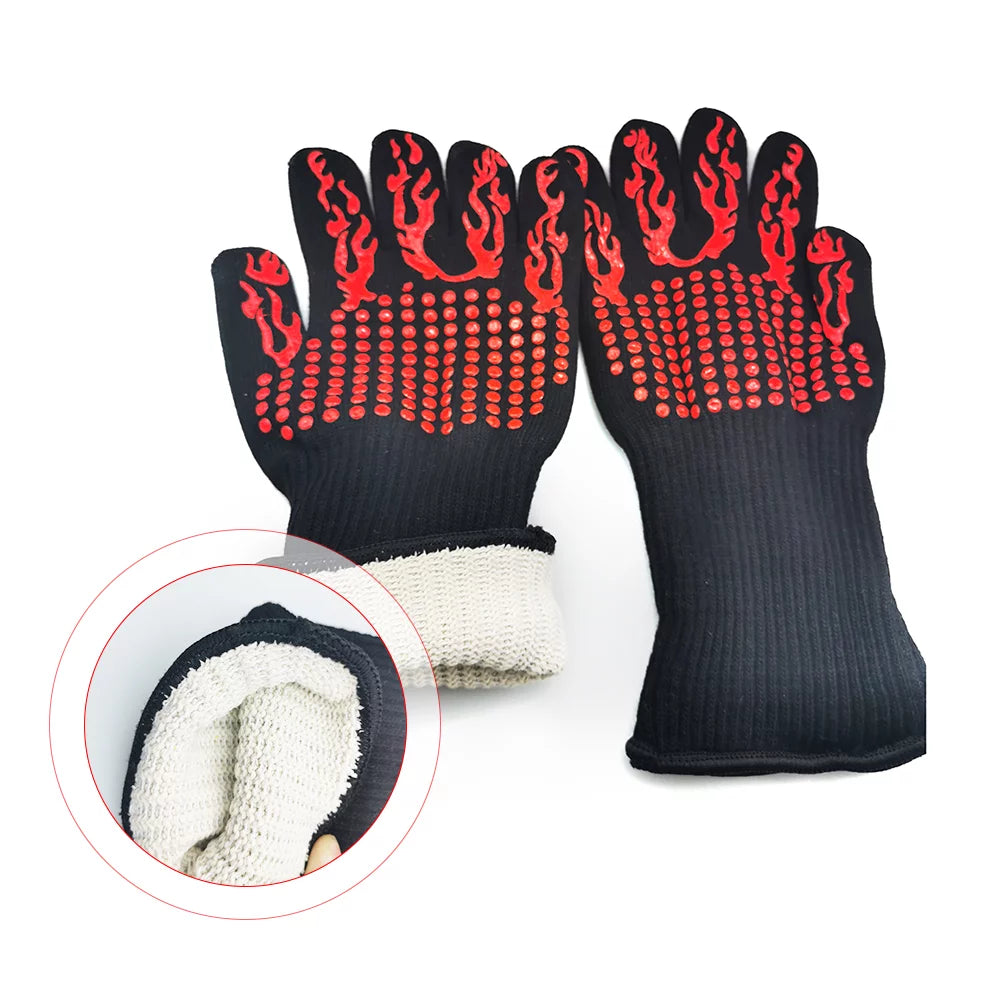 500~800℃ Welding Barbecue Grill Silicone Barbecue Proof Kitchen Gloves Garden -slip Outdoor Heat Grilling for Cooking Stripe CACAGOO Resistant Heat Gloves Oven with Gloves