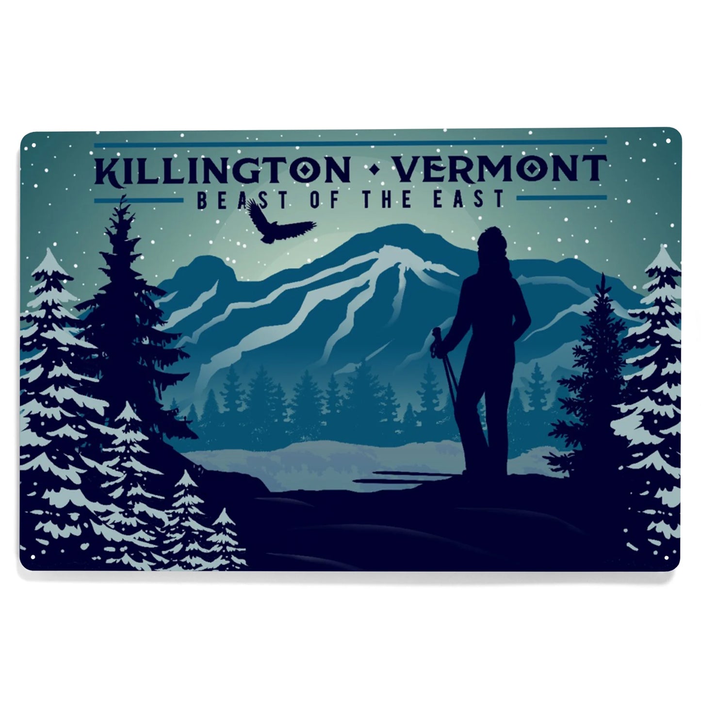 (12x18 Mountain Beast Aluminum Outdoor East, Killington, Vermont, and Metal Sign Art, the Decor) of Indoor Skier