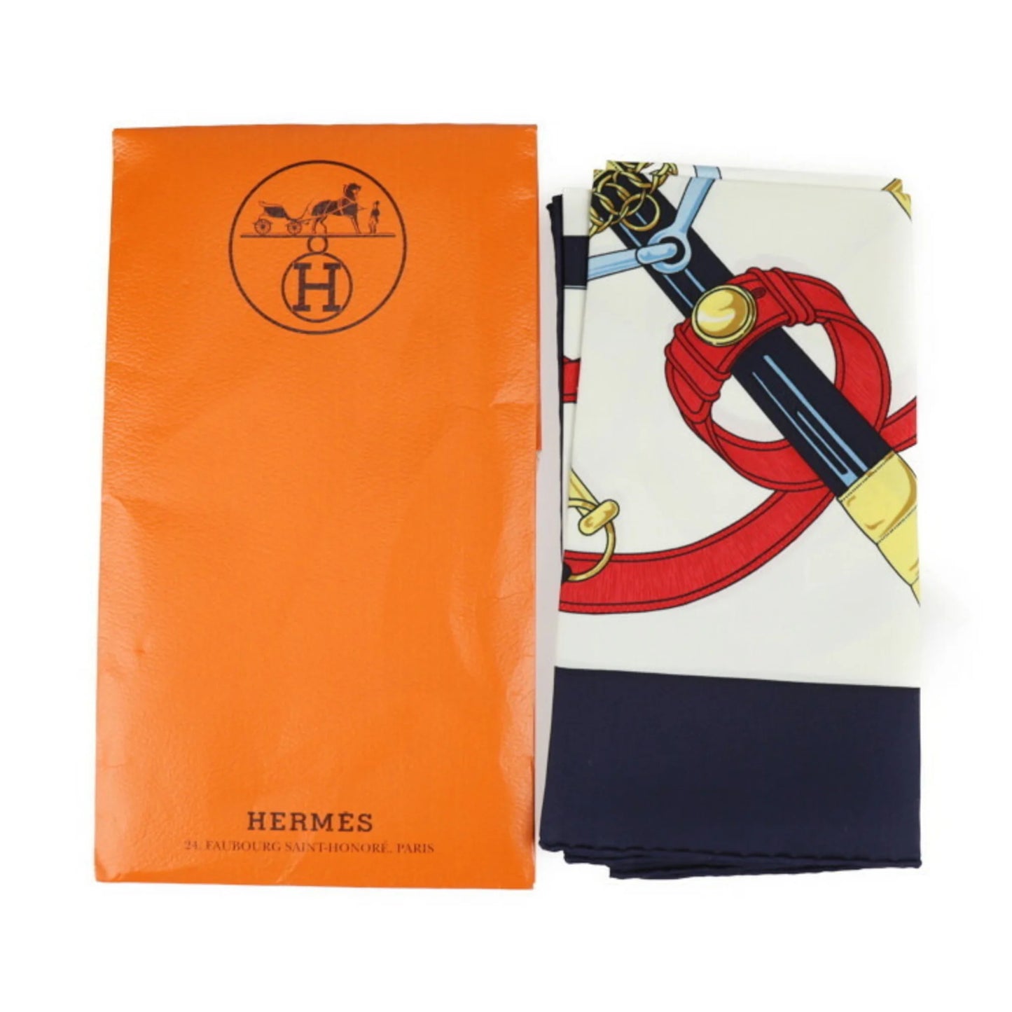 Silk d’or Eperon Blue Spurs Pre-Owned Carre90 Multicolor Golden Scarf New) HERMES (Like