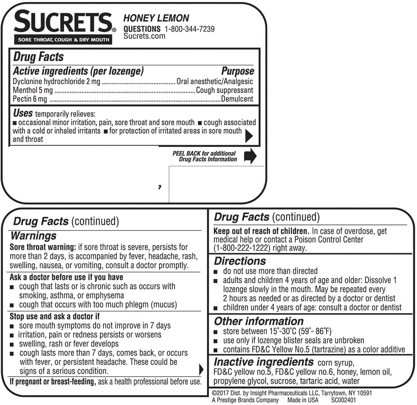 Pack Anesthetic, Lemon Lozenges 18 6 Sucrets Medicated Honey Ct, Oral