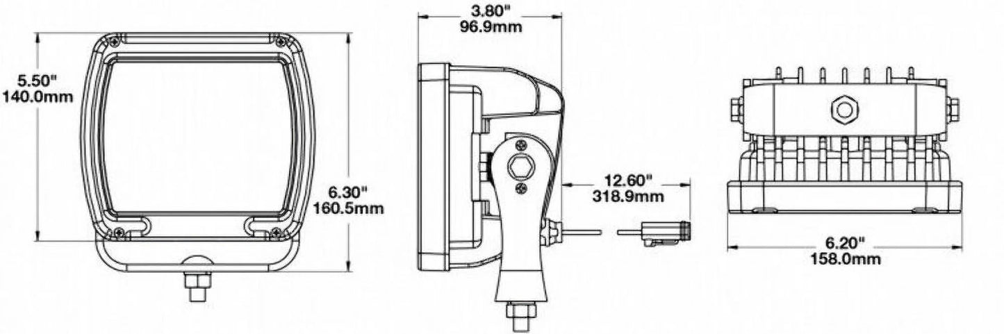 1300581 Beam in. Black 526F Square Light, Speaker 24V JW LED Flood 6