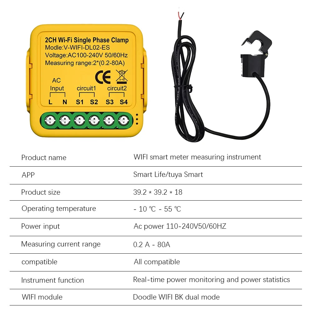 Meter Smart Clamp 100-240v Consumption Consumption Solar Statistics Irfora Wifi Automatic Clamp Consumption voltage Consumption Solar Smart Smart 80a regulator, Current