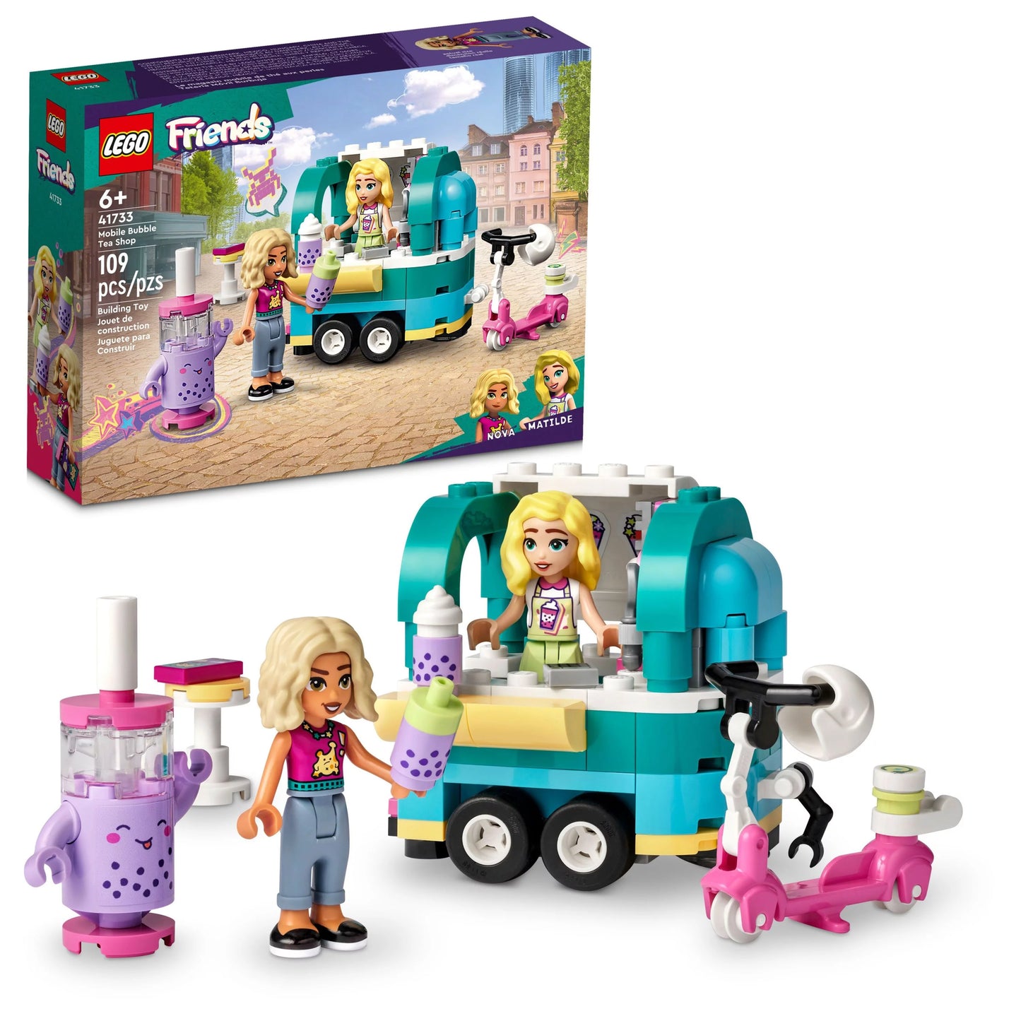 Set Fun Girls and Bubble LEGO Pretend and Ages Play with for Friends Toy Plus Mini-Dolls Shop Mobile Vehicle Boys 6 41733, Tea Scooter