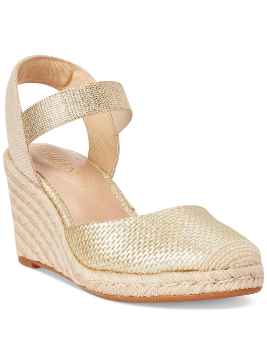 Ankle LAUREN RALPH Padded Mens Wedge Media Espadrille Strap LAUREN Slip 8 Pearle Mixed Gold Toe Shoes Cap B On