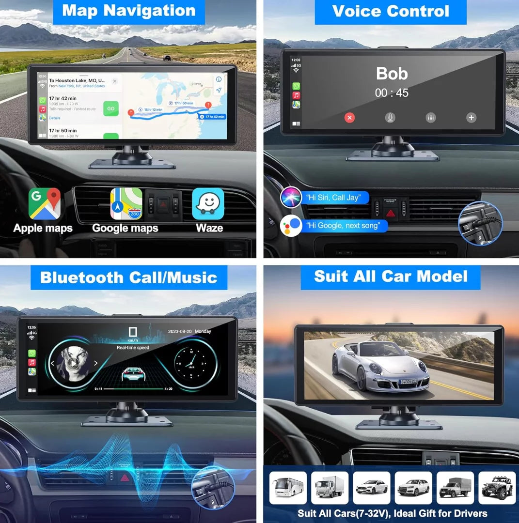 Wireless Inch Back-up with 4K Support Carplay& Car Android Camera Bluetooth/Siri/Google/GPS/Mirror-Link Touchscreen IPS Auto Dashcam and Screen,10.26 HD Portable