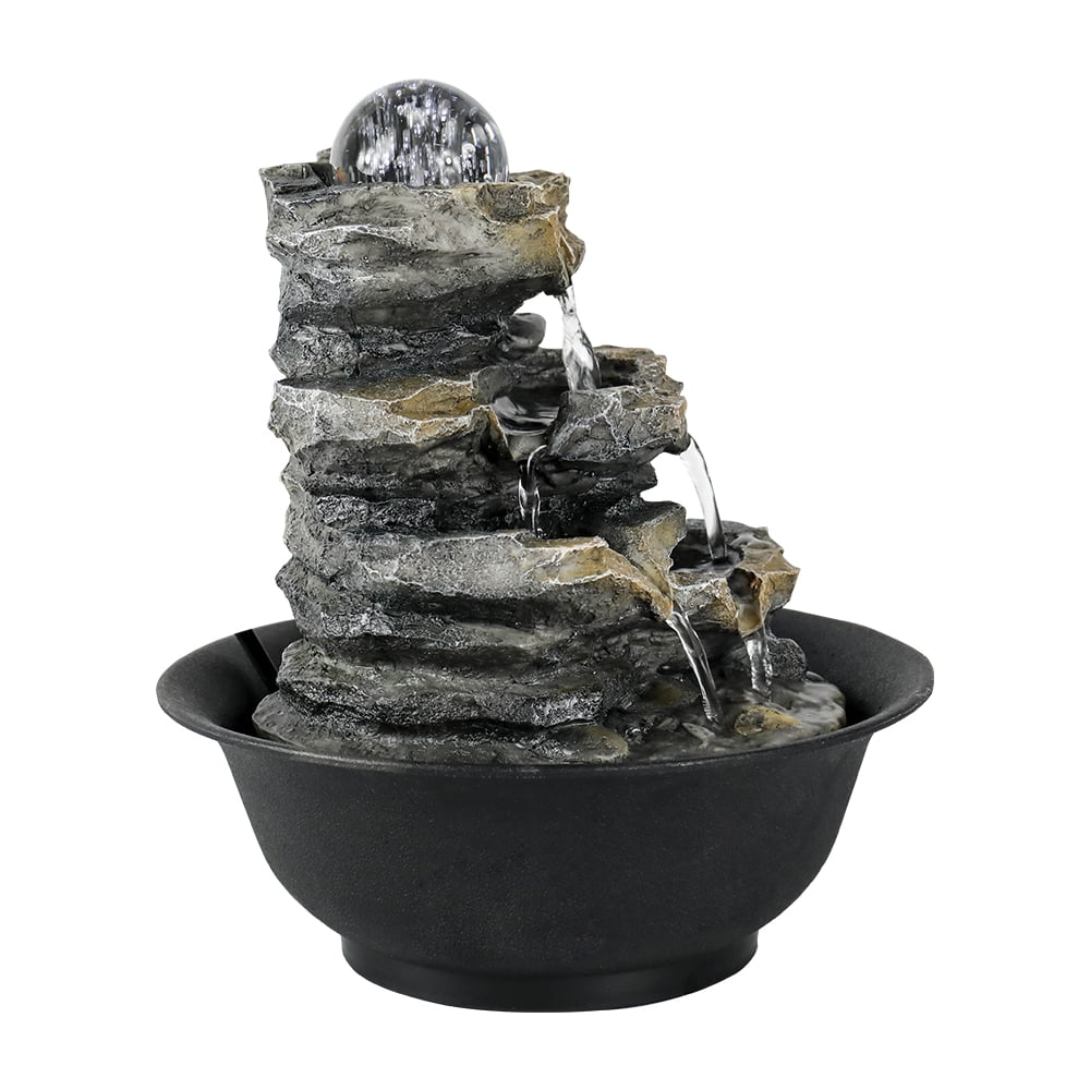 Lights Water Rock Falls 4-Tier Tabletop 8.3-inch and with Fountain Home Office Cascading Decor for LED High