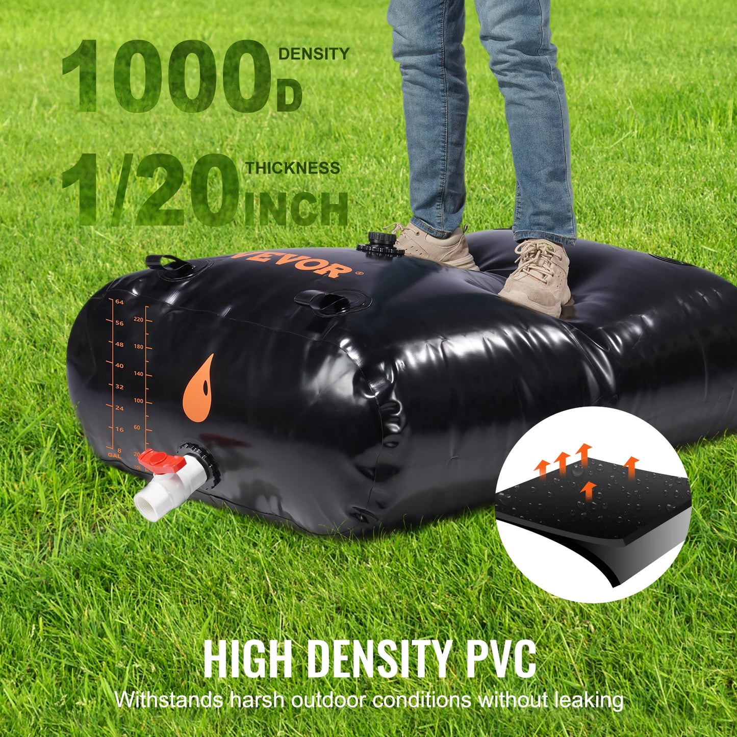 PVC Overflow Bladder Water Large Storage Rainwater Including Gallon BENTISM Spigots Storage Containers,1000D Bladder Water Capacity Portable and Water Bag,143 Kit,Water Tank