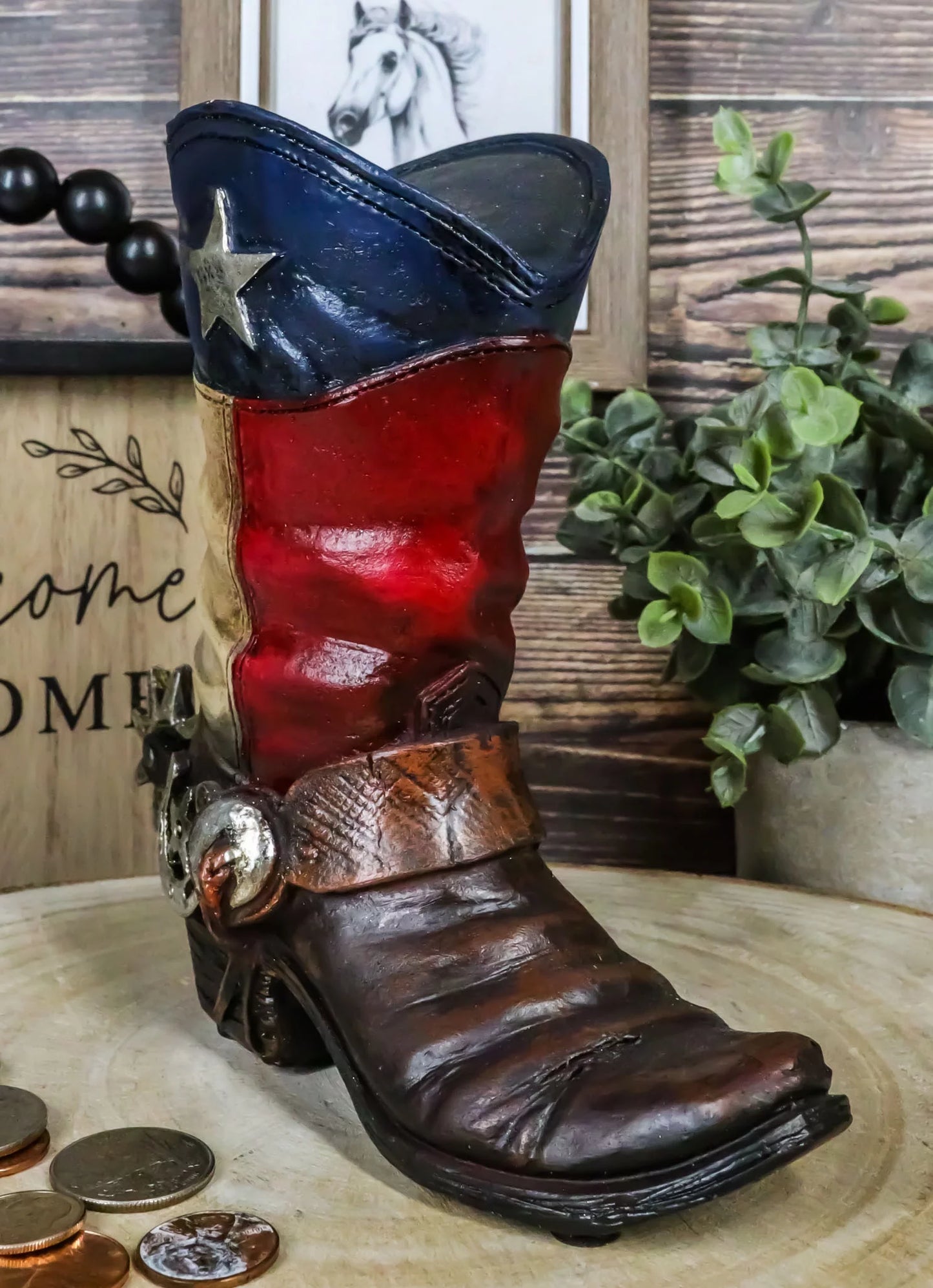 Cowboy Texas Money Patriotic Bank Rustic Western Flag Boot State Piggy Coin