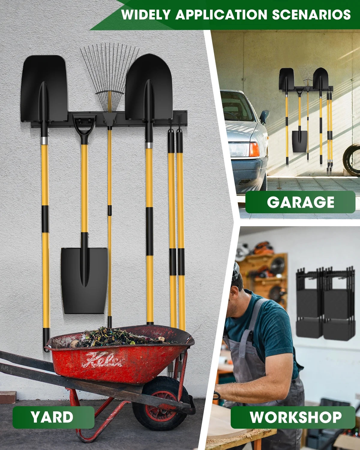 Organizer Adjustable Inches 6 up 200 Mounted Yard 32 Tool Heavy Wall with for Rack, Garage 8 Storage Duty LBS Hooks, to Piece Organizer Garage, TOPHDY Garage Holds Tool