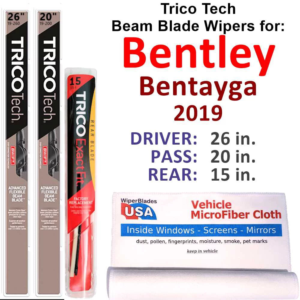 3) w/Rear Bentley 2019 (Set Wipers Blade Beam Wiper of Bentayga