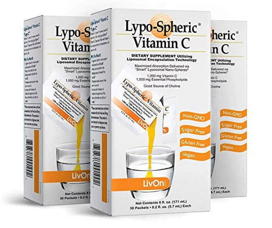 1,000 100% Liposome Per mg Packets) Improved Lypo-Spheric - - Non-GMO Packet Vitamin Encapsulated Essential 1,000 Cartons mg (90 Absorption - 3 C Phospholipids C & Vitamin for -