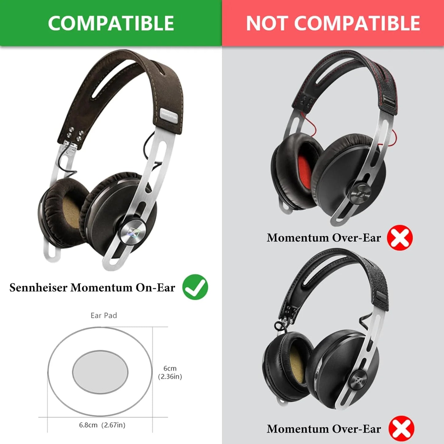 Replacement Ear Sennheiser Momentum On-Ear 2.0 On-Ear Velour On-Ear for Pads 2.0 Momentum Momentum Comfort