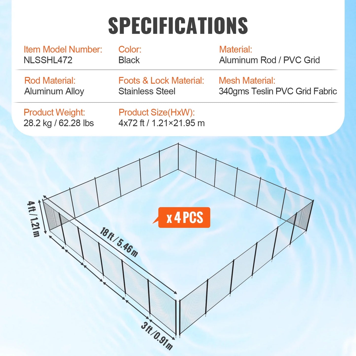 Pool 4 SKYSHALO for Fence FT Fences Removable x Pools Outdoor Pool Inground 72