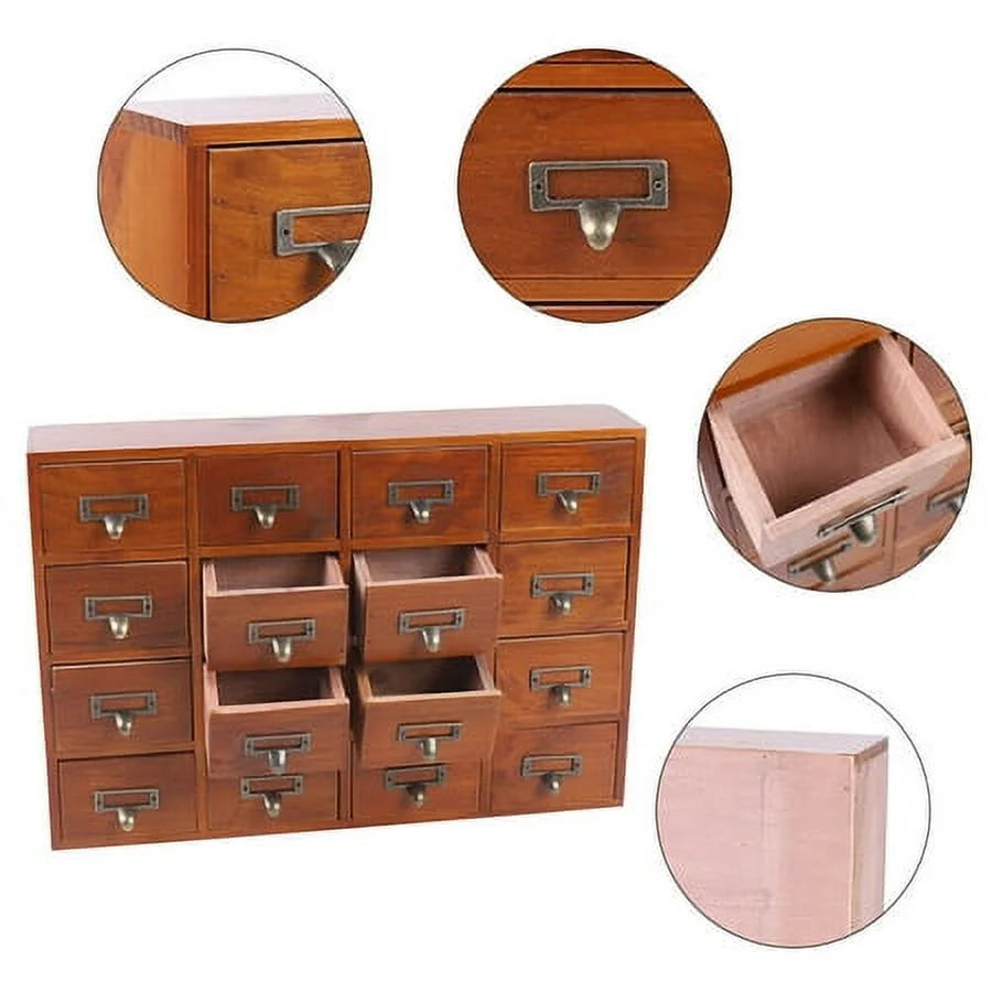 Retro Storage Apothecary Wood Desk Drawer Cabinet Drawers Box 16 Organizer