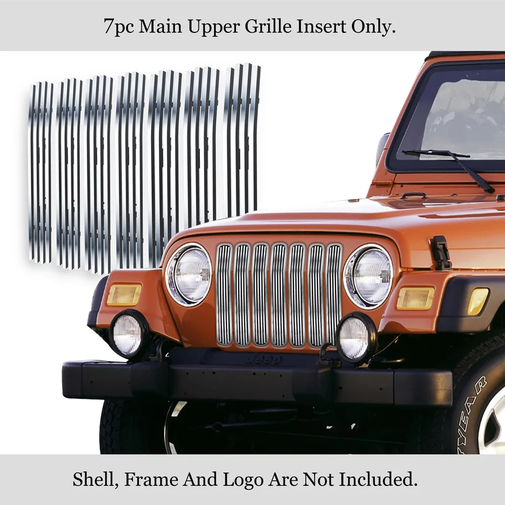 Main Jeep Premium Grille 8x6 Stainless Compatible with 1997-2006 Upper APS Billet Chrome Model Steel Chrome Wrangler Shell with N19-S09458J