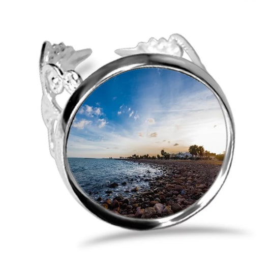 Ocean Love Picture Engagement Ring Adjustable Sea Stone Wedding Beach