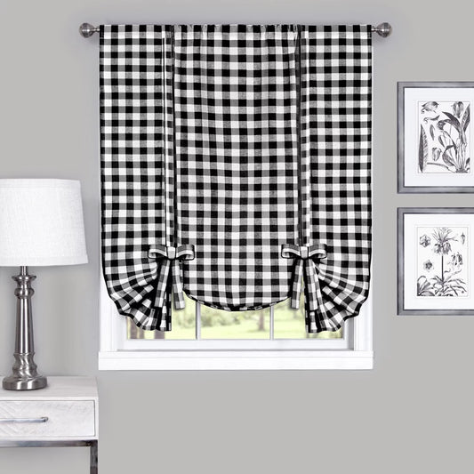 Black Curtain Country Window Tie - Treatment Plaid Up Chic Shade Gingham