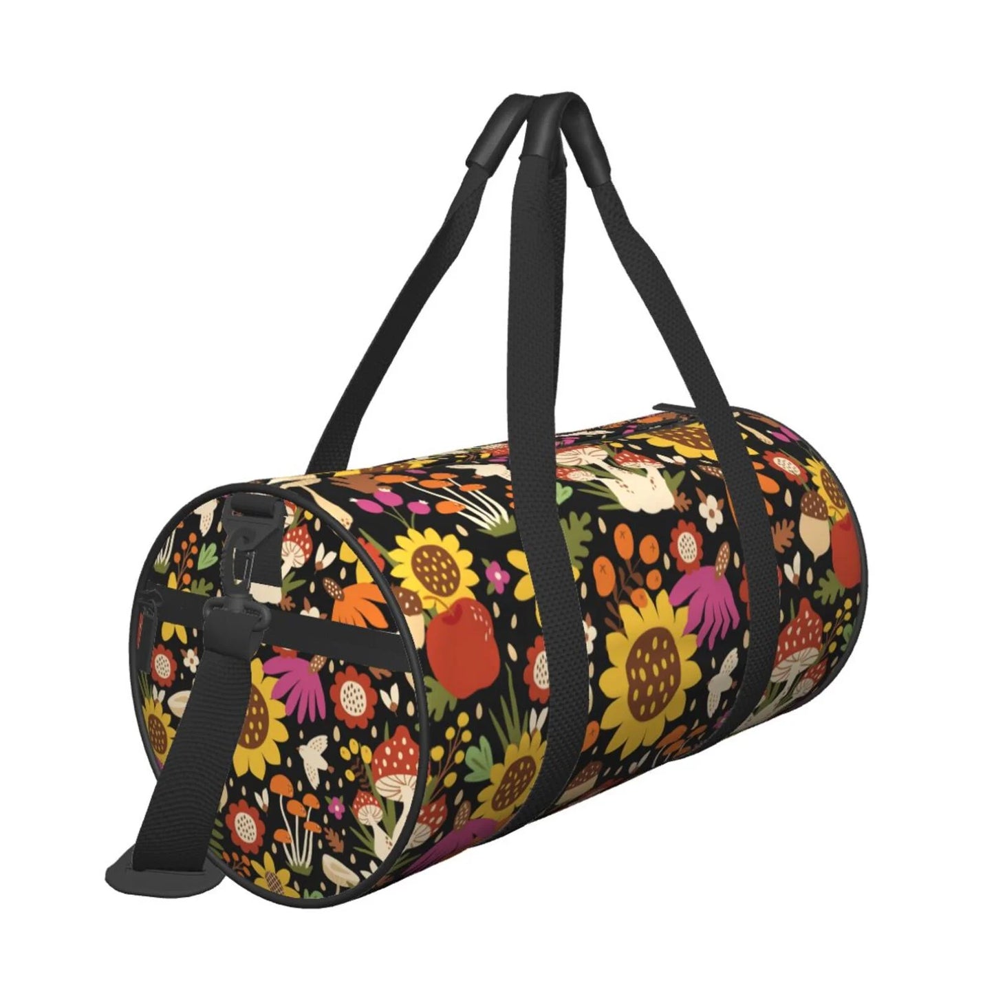 Coaee Compartment Capacity Large Gym Waterproof Bag Travel and Bag Bag Pocket Sports Sunflowers Luggage Cylinder Mushrooms with