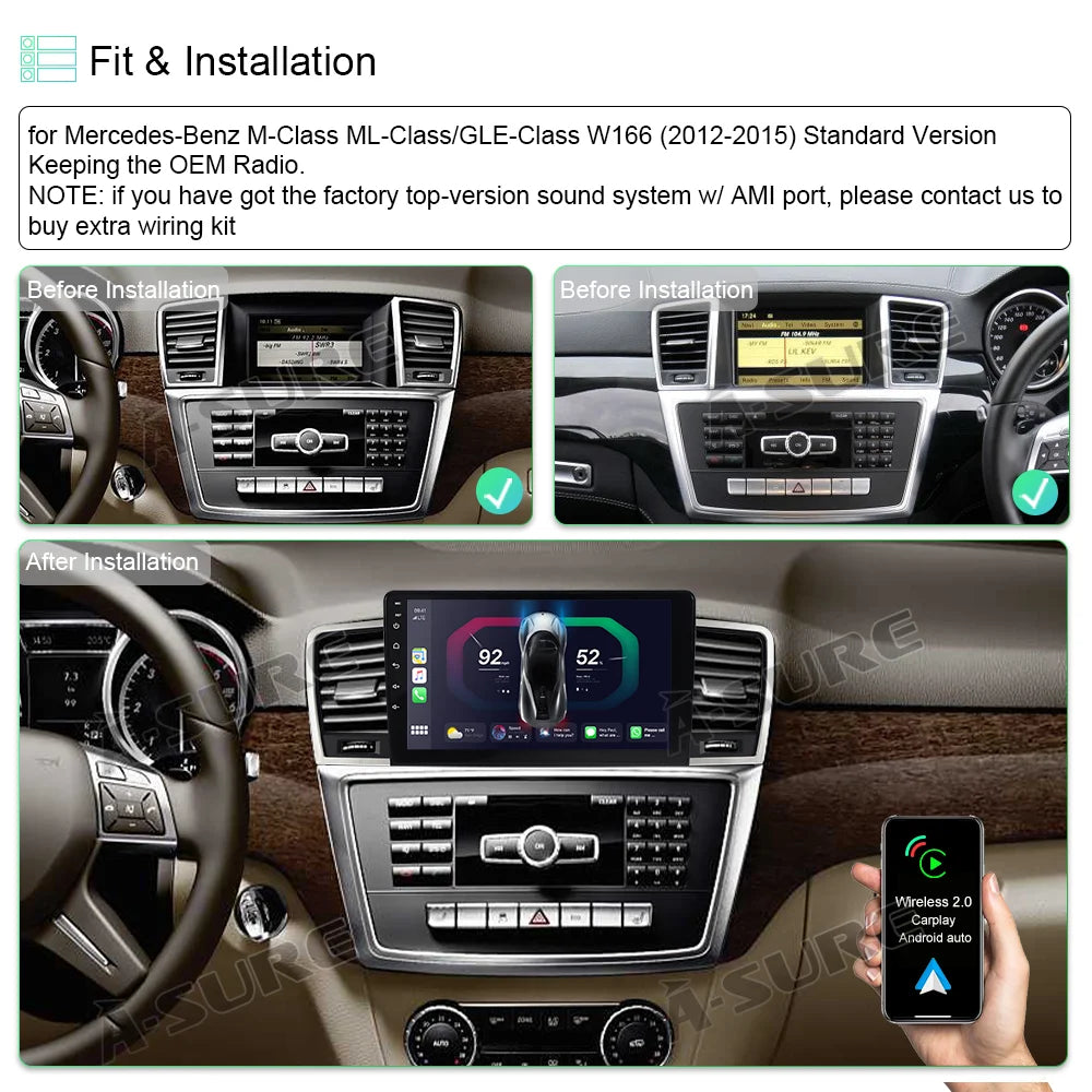 Radio Mercedes-Benz 12 GLE Navi Car 2012-2015 Android ML For 2+32GB WiFi X166 GL Stereo GPS W166