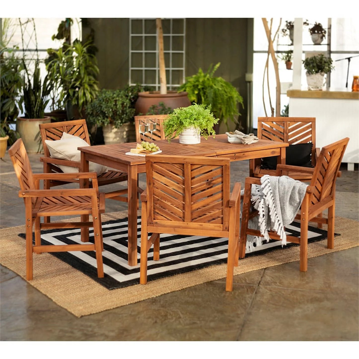 Patio Dining - Outdoor 7-Piece Chevron Vincent Set Brown