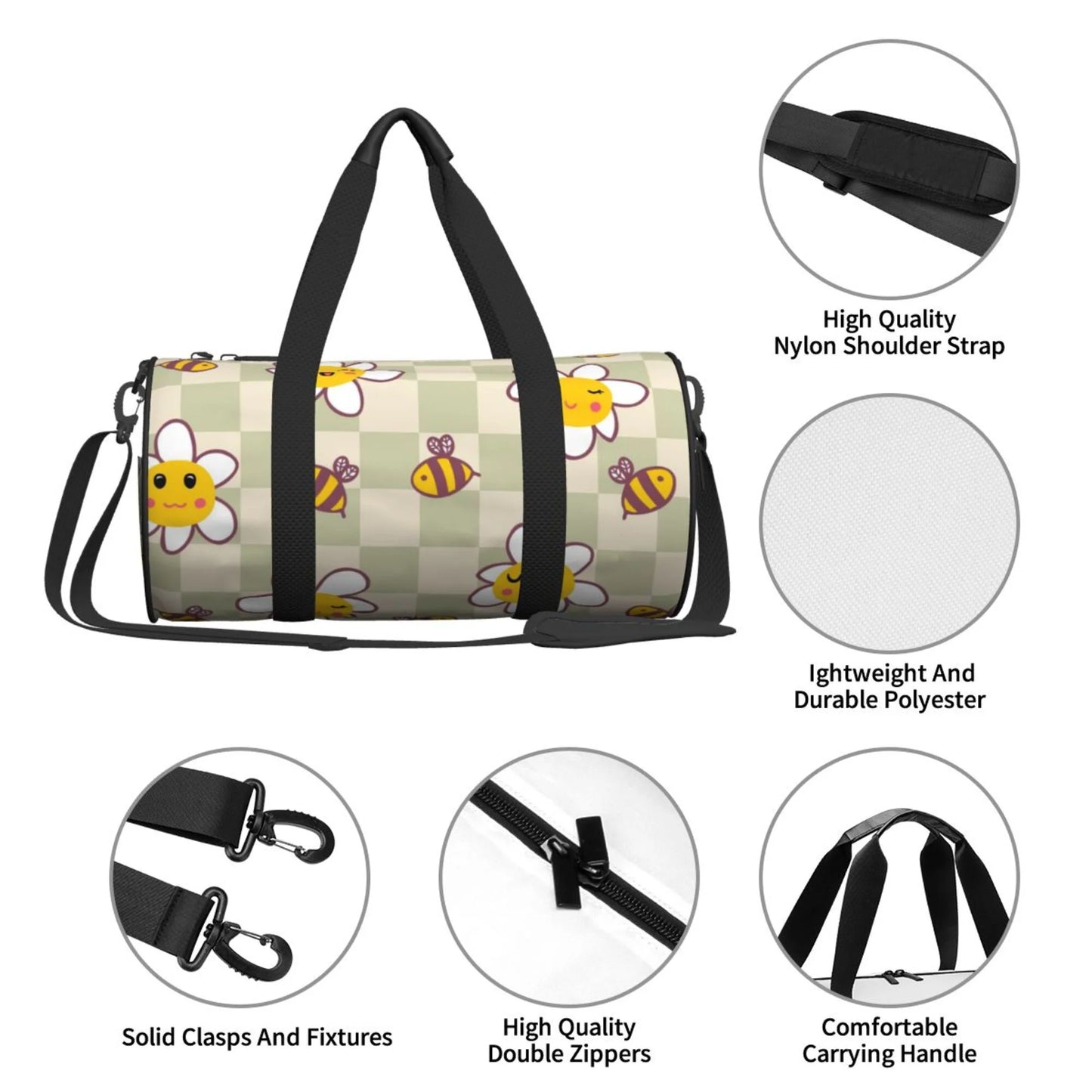 Bees Weekenders Travel Sports Men Women Gym Bag, Duffle Tote Daisies Bags Bag ZICANCN Retro Checkerboard for