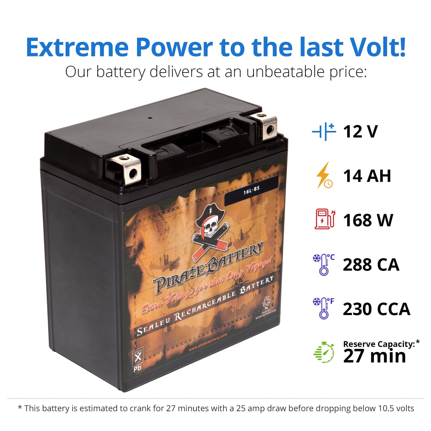 Volt,14 12 CCA) (16L-BS Sx Js750 for Ski Kawasaki Jet YTX16L-BS Battery 230 Ah, 1995 Battery Zx Pirate