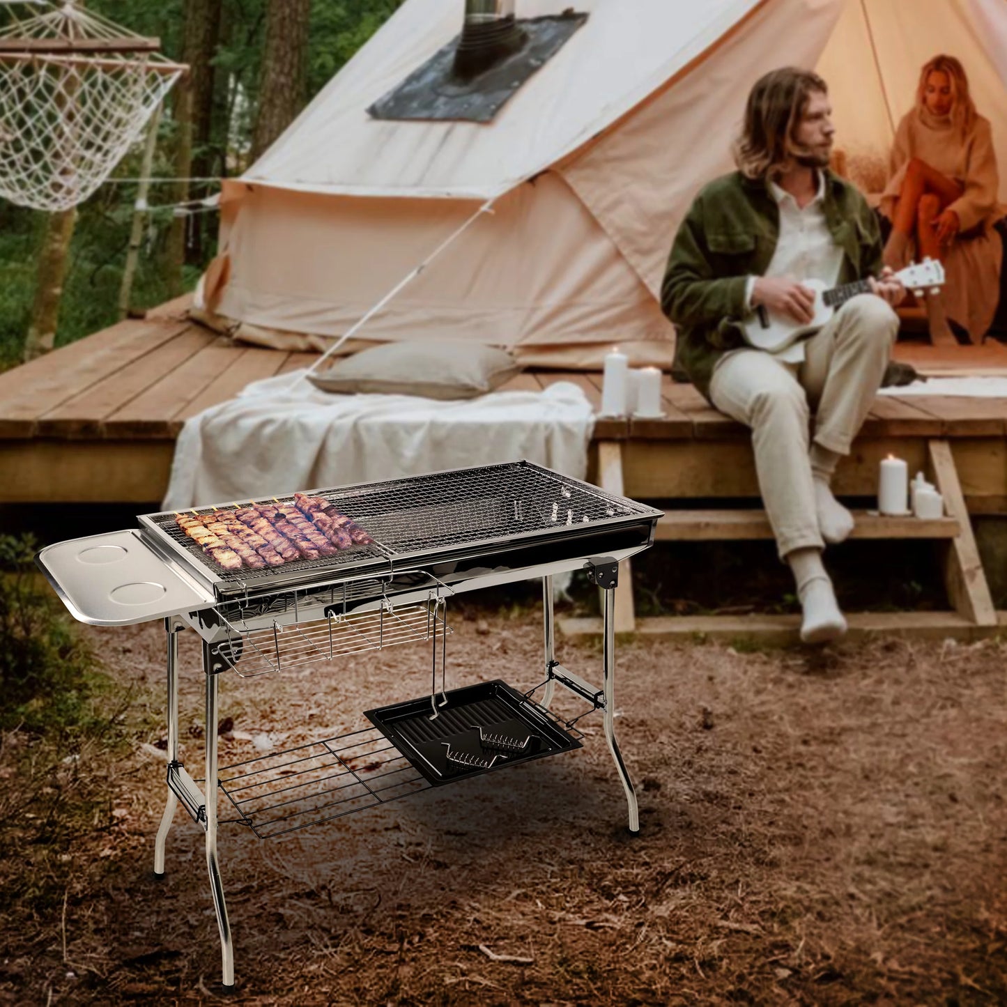 Portable Tall Grill Neature Grill for - BBQ Foldable Camping 26.8in Charcoal