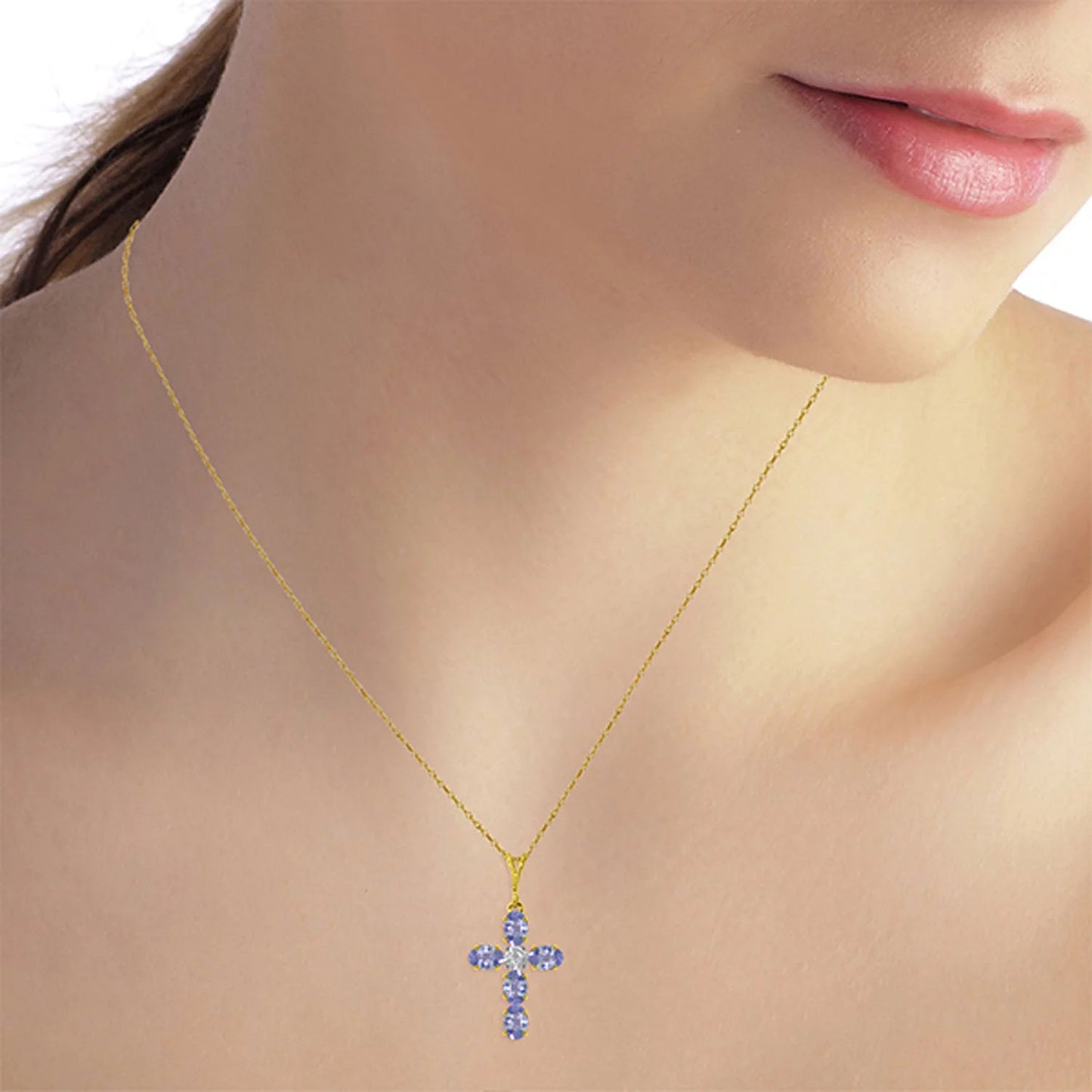 Cross Gold Tanzanite 14K CTW Necklace Natural Diamond Solid 1.75