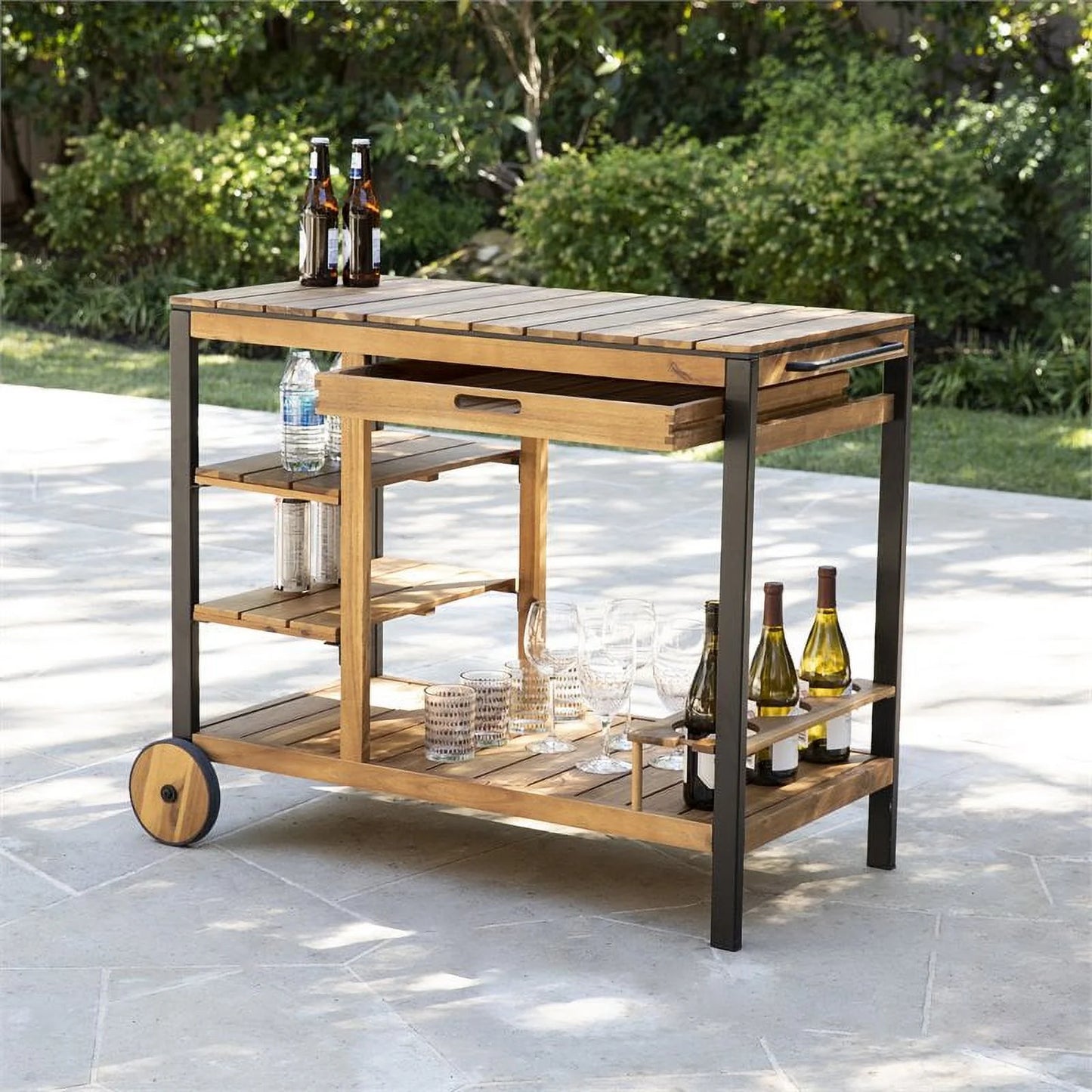 Wood Contemporary Cart Natural in Bar Living Afuera Finish Outdoor