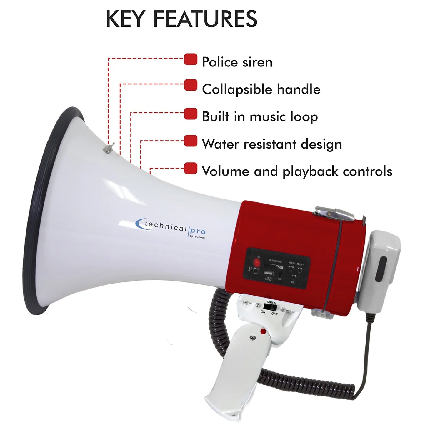 PA Megaphone Voice Outdoor - Microphone, Cheer Portable w/Detachable Technical And Strap 75-Watt Police for Siren Bullhorn Red leading Professional Bullhorn Detachable Lightweight Pro - Speaker