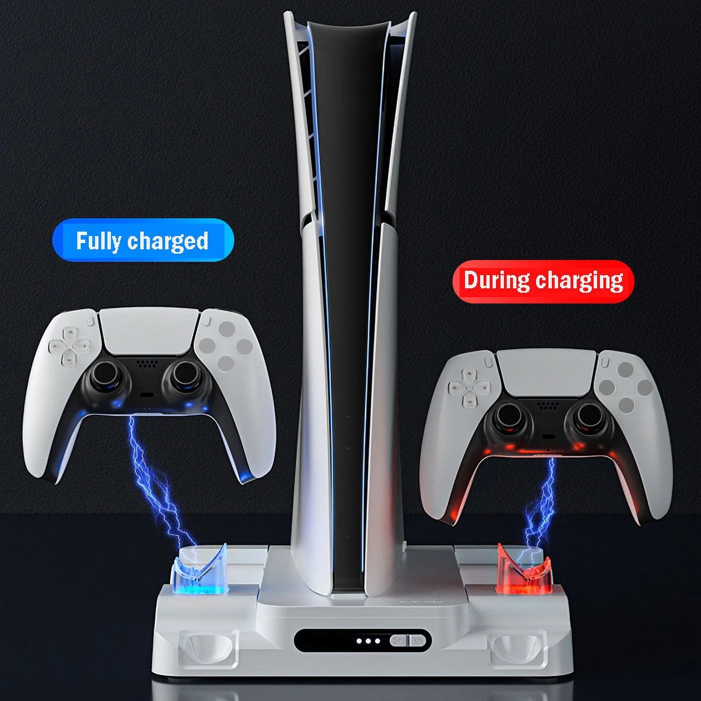 Station Accessories-White Cooling for Controller Slots Game Console Game Console with PS5 Station Game Charging Stand Slim Dual